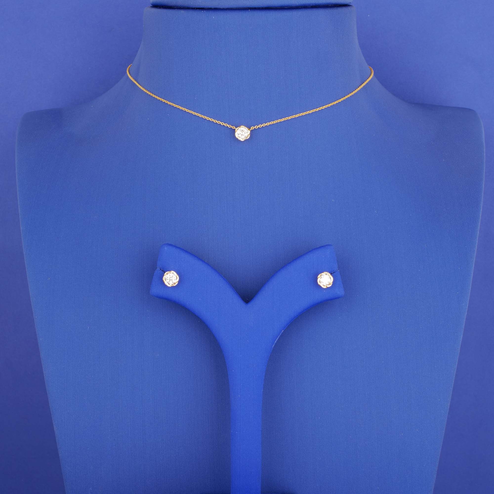 18K YG Diamond Necklace Earrings Set
