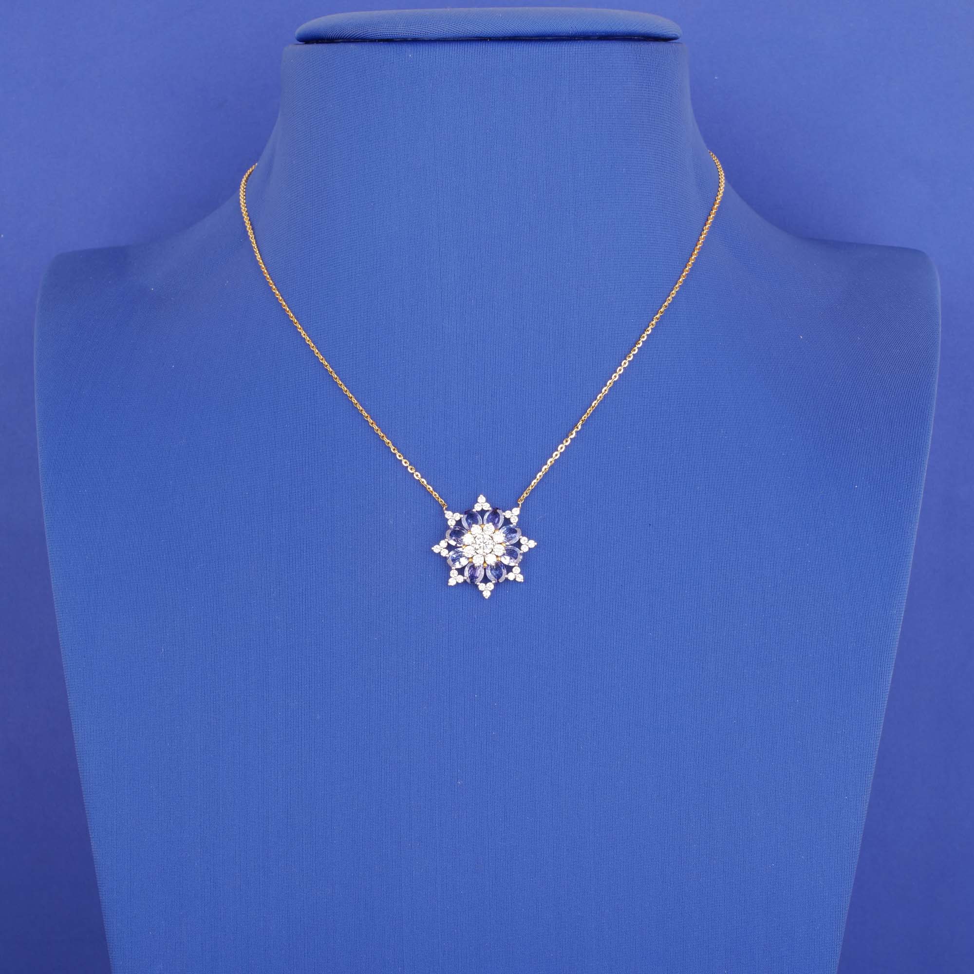 18K YG Diamond Tanzanite Pendant with Chain