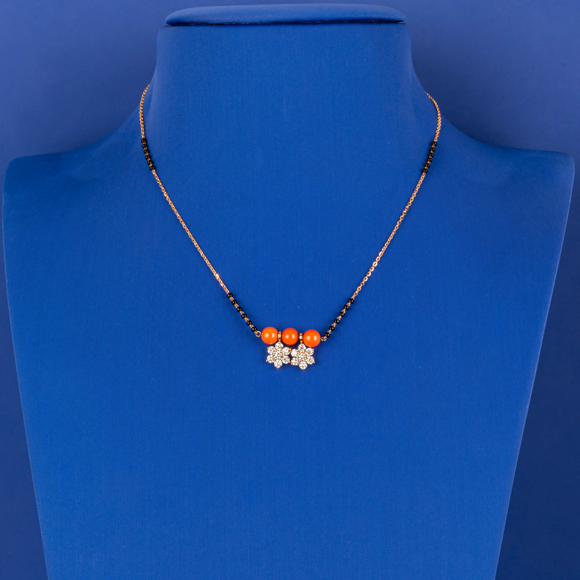 Floral Bloom: Handmade 18K Rose Gold Diamond and Mangalsutra Necklace